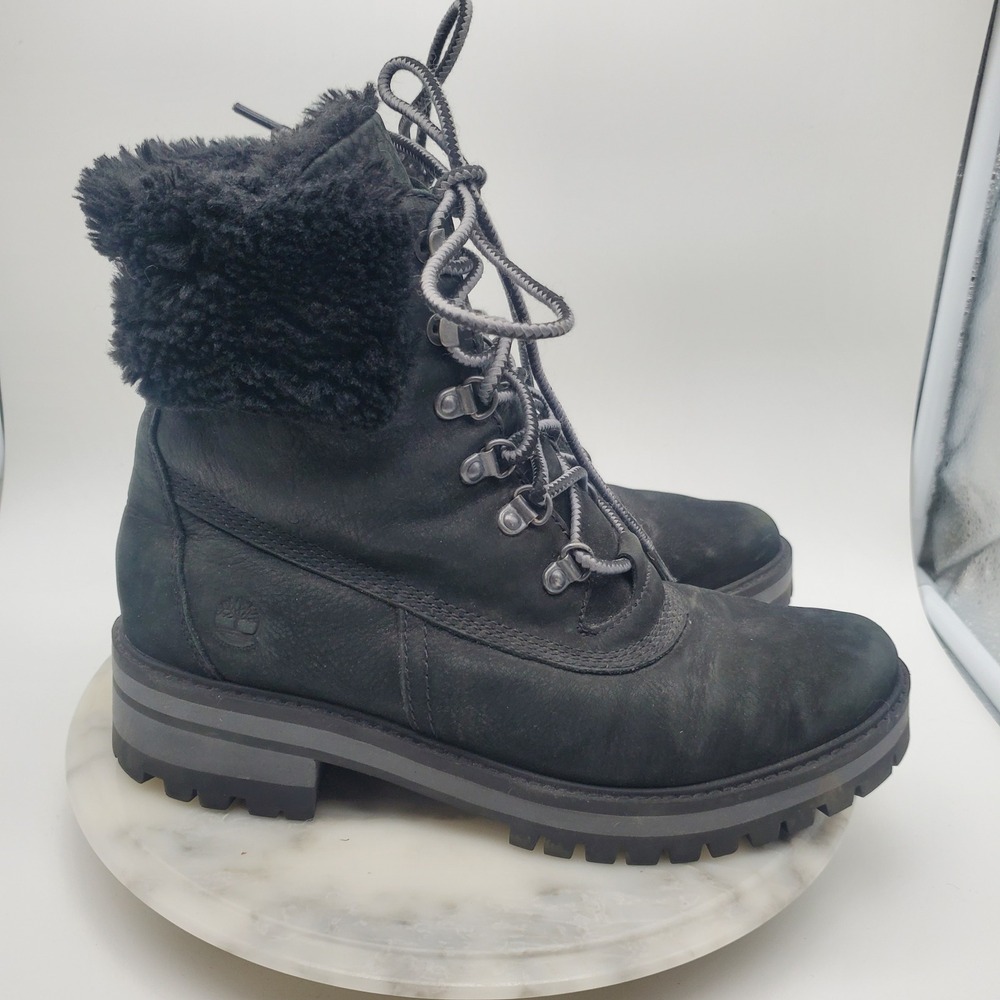 Timberland Courmayeur Valley 6" Shearling Boots Black Nubuck Women's Size 8.5